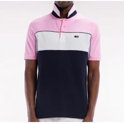 Polo à manches courtes en coton tricolore dessous de col rayé coupe droite