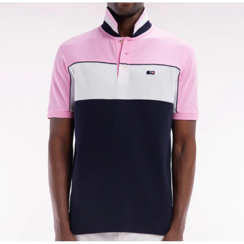 Polo à manches courtes en coton tricolore dessous de col rayé coupe droite Polo à manches courtes en coton tricolore dessous de col rayé coupe droite