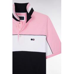 Polo à manches courtes en coton tricolore dessous de col rayé coupe droite