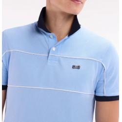 Polo à manches courtes en coton marine découpes passepoilées coupe droite