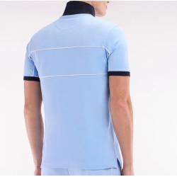 Polo à manches courtes en coton marine découpes passepoilées coupe droite