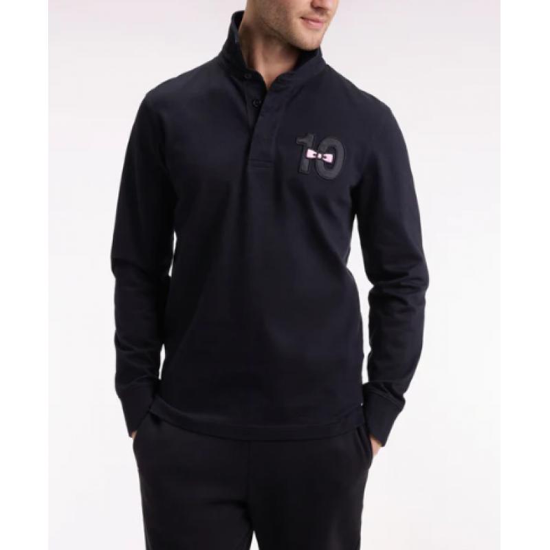 Maillot à manches longues en jersey de coton épais noir brodé coupe droite