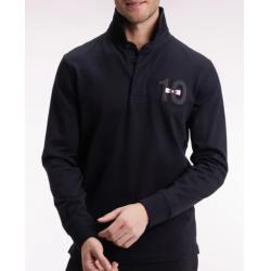 Maillot à manches longues en jersey de coton épais noir brodé coupe droite