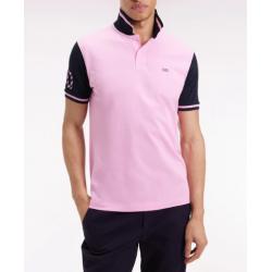 Polo bicolore à manches courtes en coton rose broderie 10