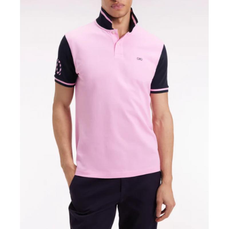 Polo bicolore à manches courtes en coton rose broderie 10