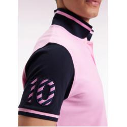 Polo bicolore à manches courtes en coton rose broderie 10