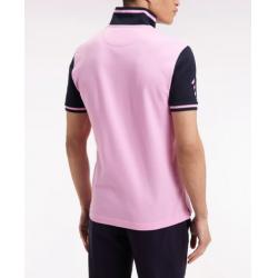 Polo bicolore à manches courtes en coton rose broderie 10