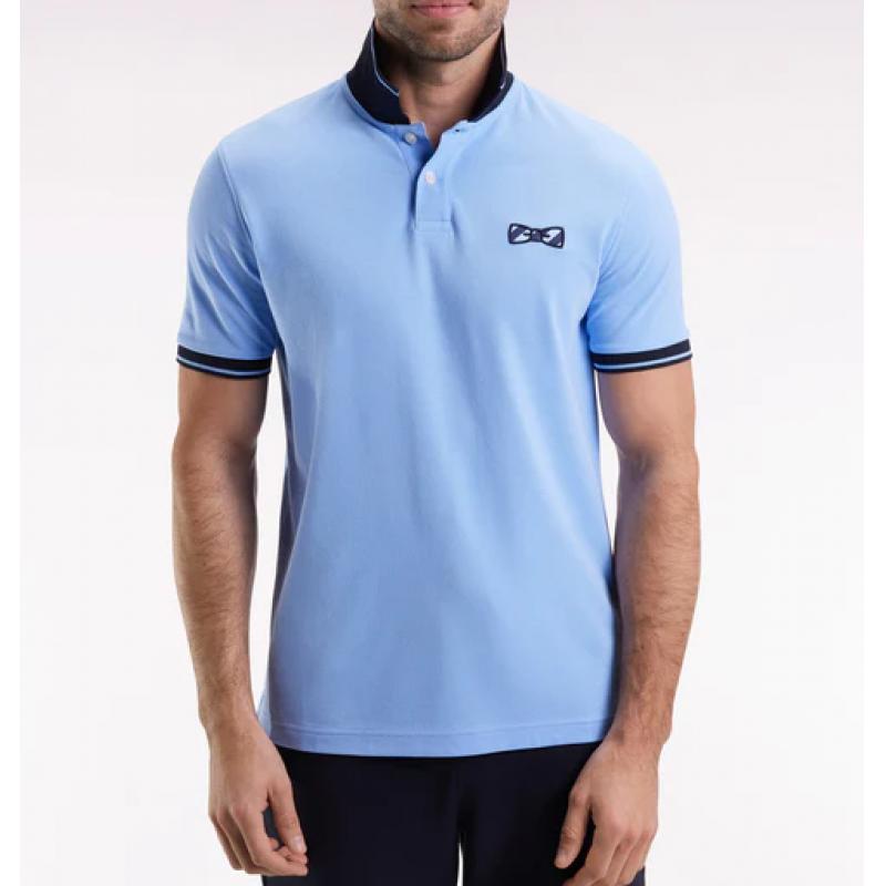 Polo à manches courtes en coton ciel broderie cerclée