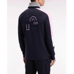 Maillot à manches longues brodé marine manches découpes tricolores coupe droite