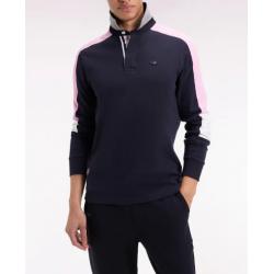 Maillot à manches longues brodé marine manches découpes tricolores coupe droite