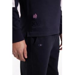 Maillot à manches longues brodé marine manches découpes tricolores coupe droite