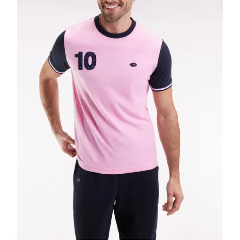 T-shirt à manches courtes en coton bicolore rose