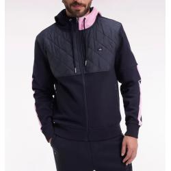 Sweatshirt zippé en interlock bimatière matelassé marine et rose
