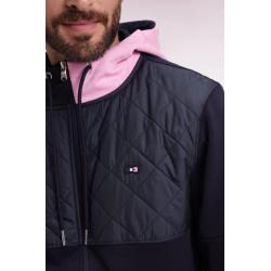 Sweatshirt zippé en interlock bimatière matelassé marine et rose