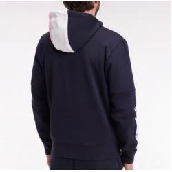 Sweatshirt zippé en interlock bimatière matelassé marine et rose