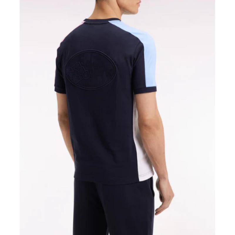 T-shirt à manches courtes en coton marine découpes colorées