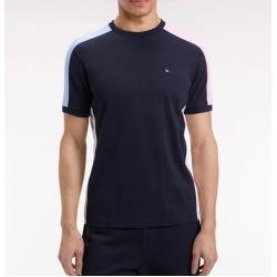 T-shirt à manches courtes en coton marine découpes colorées