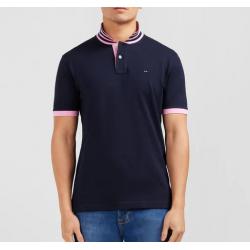 Polo bleu marine en coton pima avec détails contrastés