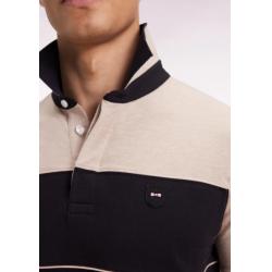 Polo bicolore manches courtes en piqué coton stretch noir coupe slim
