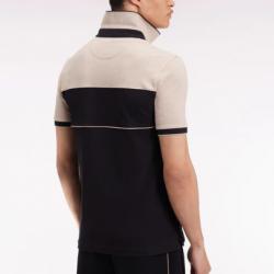 Polo bicolore manches courtes en piqué coton stretch noir coupe slim