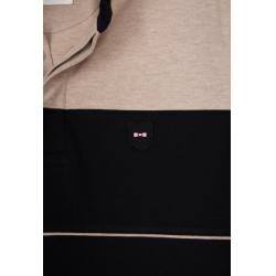 Polo bicolore manches courtes en piqué coton stretch noir coupe slim