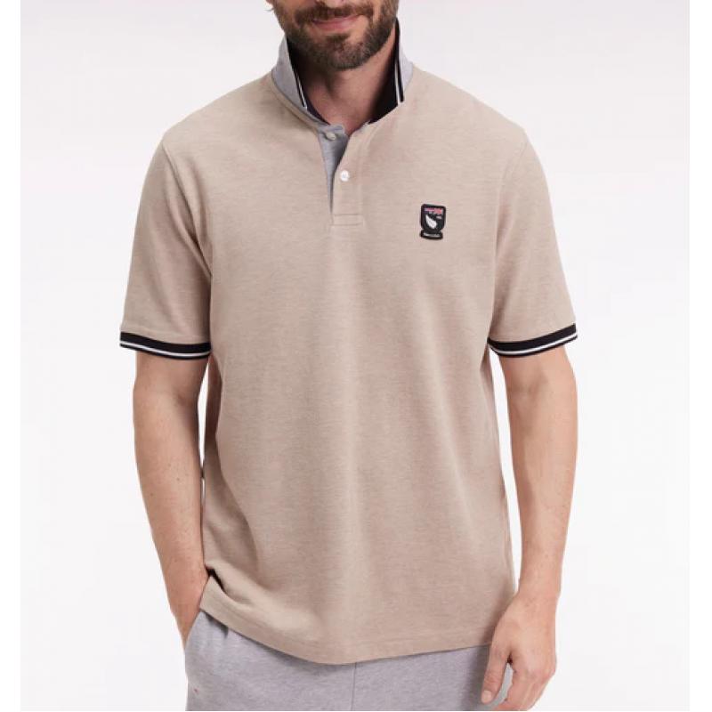 Polo manches courtes Nouvelle Zélande en piqué coton beige coupe ample
