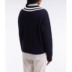 Pull cricket col V en laine et coton marine coupe Oversized
