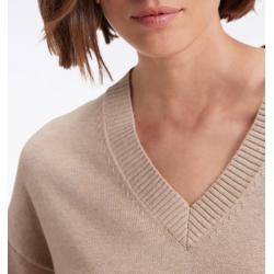 Pull à col V en laine et coton beige coupe Relaxed