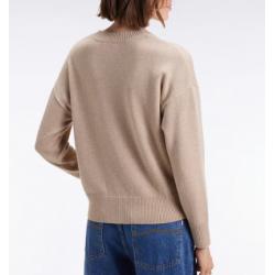 Pull à col V en laine et coton beige coupe Relaxed