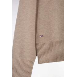 Pull à col V en laine et coton beige coupe Relaxed