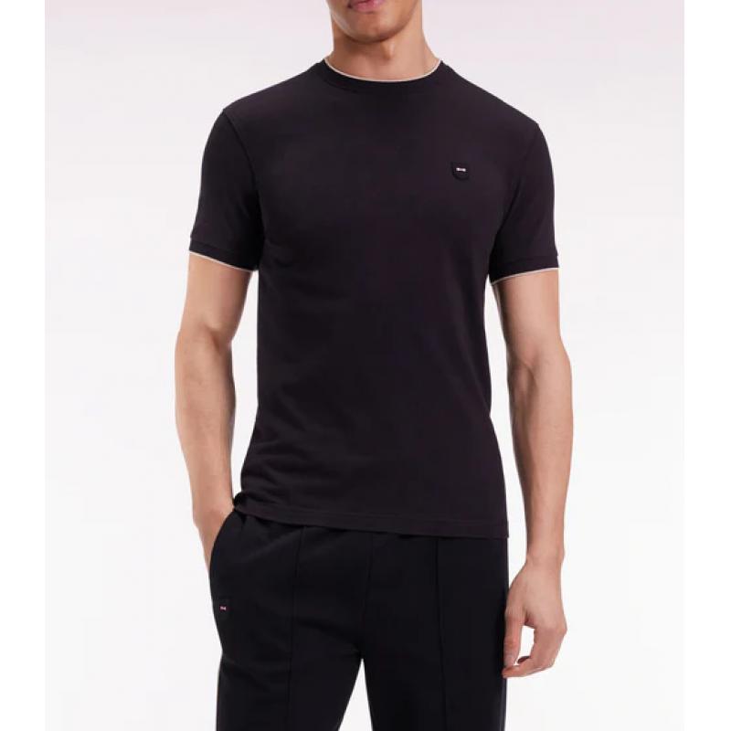 T-shirt à manches courtes en coton stretch noir coupe ajustée