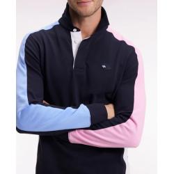 Maillot à manches longues en jersey coton épais manches contrastées coupe droite
