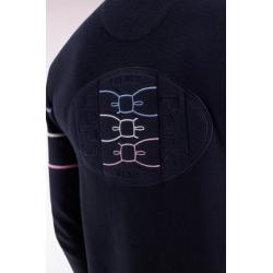 Cardigan zippé en coton marine à liserés colorés coupe droite