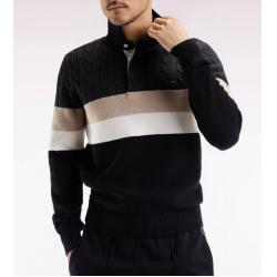 Pull col maillot en laine et coton torsadé noir et gris