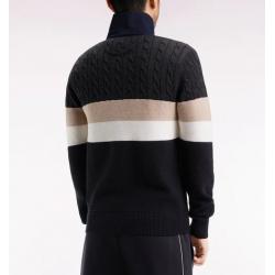 Pull col maillot en laine et coton torsadé noir et gris