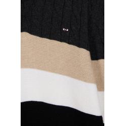 Pull col maillot en laine et coton torsadé noir et gris
