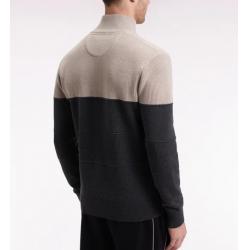 Cardigan zippé en coton bicolore beige et gris coupe droite