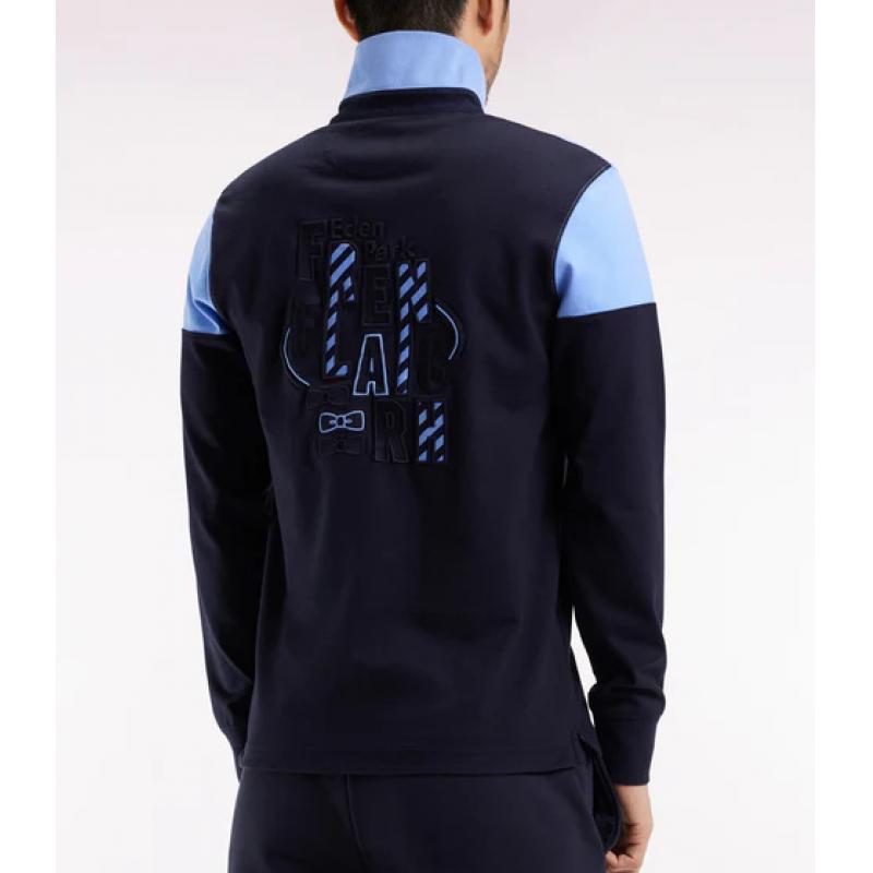 Maillot à manches longues en jersey bicolore marine et ciel coupe droite