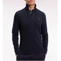 Polo à manches longues en coton stretch marine passepoilé coupe slim