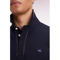 Polo à manches longues en coton stretch marine passepoilé coupe slim
