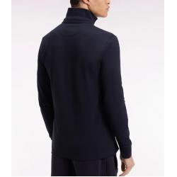 Polo à manches longues en coton stretch marine passepoilé coupe slim