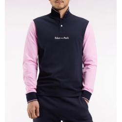 Polo à manches longues en piqué coton bicolore rose logo Eden Park