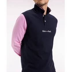 Polo à manches longues en piqué coton bicolore rose logo Eden Park