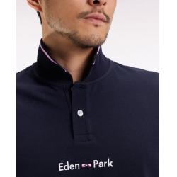 Polo à manches longues en piqué coton bicolore rose logo Eden Park