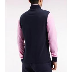 Polo à manches longues en piqué coton bicolore rose logo Eden Park