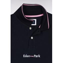 Polo à manches longues en piqué coton bicolore rose logo Eden Park
