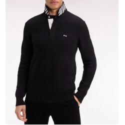 Pull col maillot en coton noir à effet de rayure