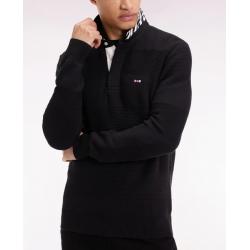 Pull col maillot en coton noir à effet de rayure