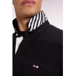Pull col maillot en coton noir à effet de rayure
