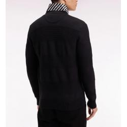 Pull col maillot en coton noir à effet de rayure